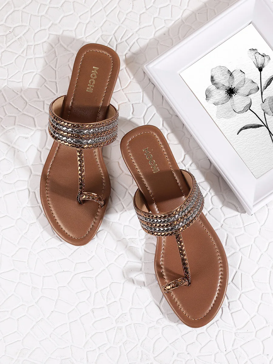 Tan Braided Kolhapuri Flats