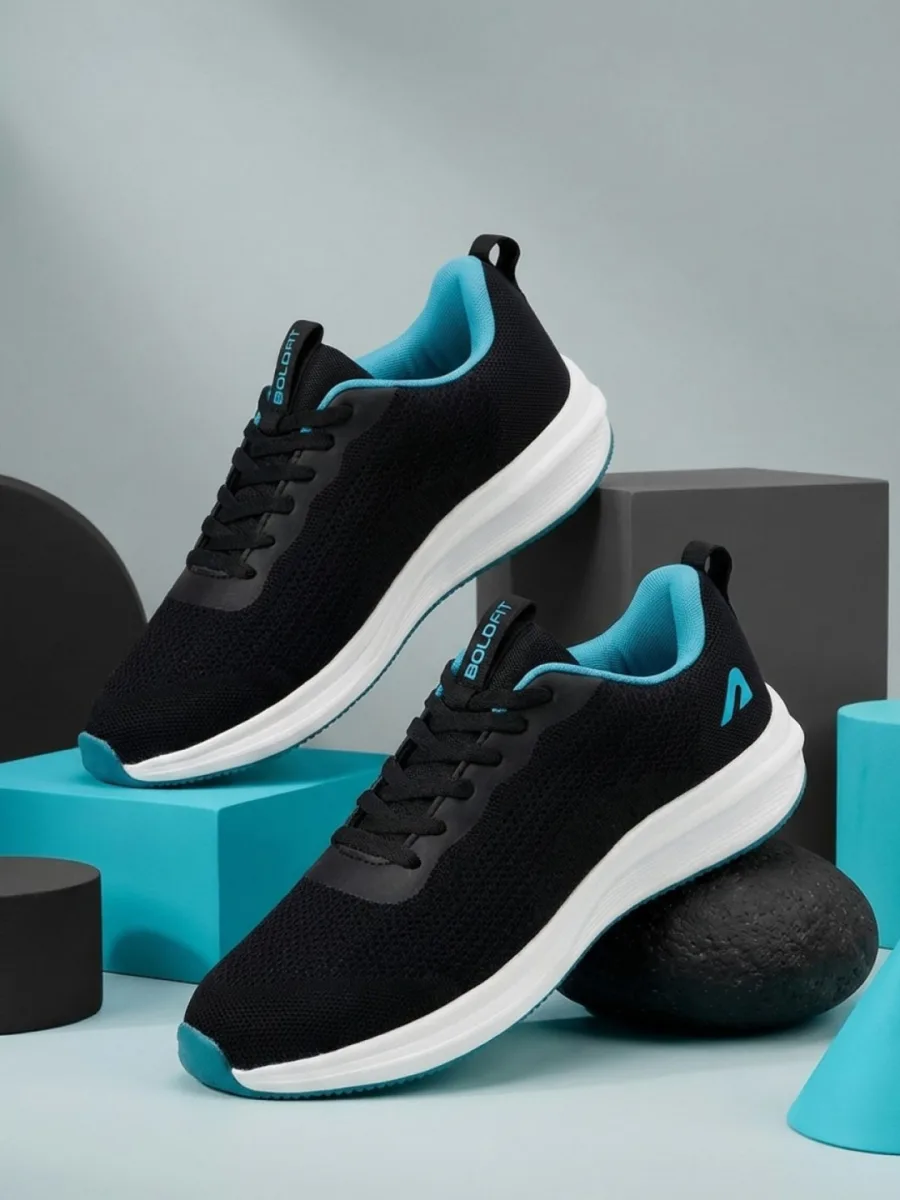 Black Teal Lace-Up Sneakers