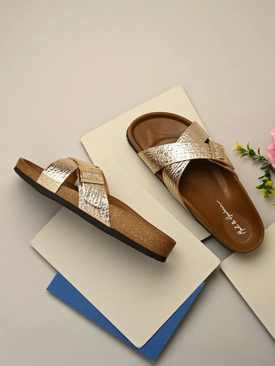 Gold Cross-Strap Slides
