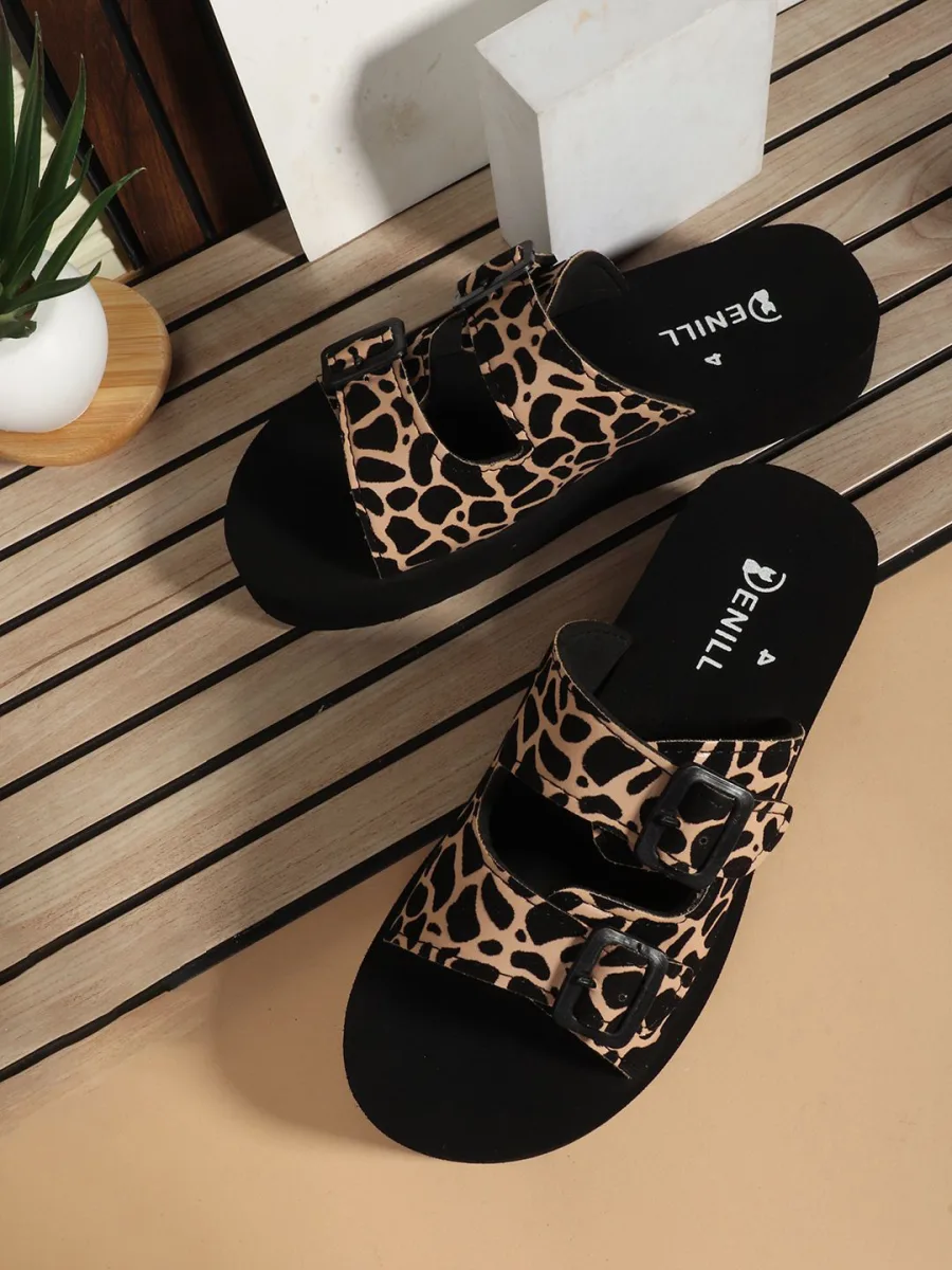 Leopard Buckled Slides