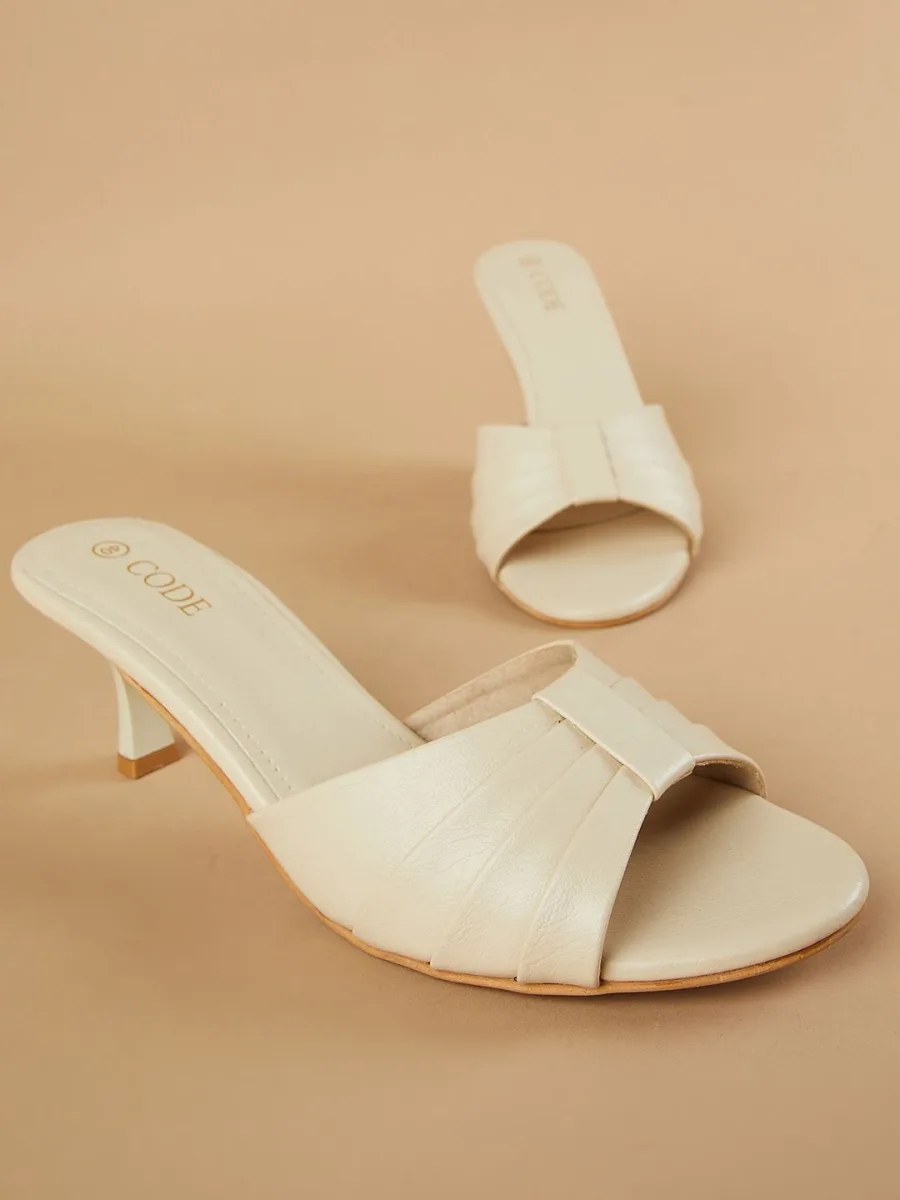 Cream Pleated Kitten Heels