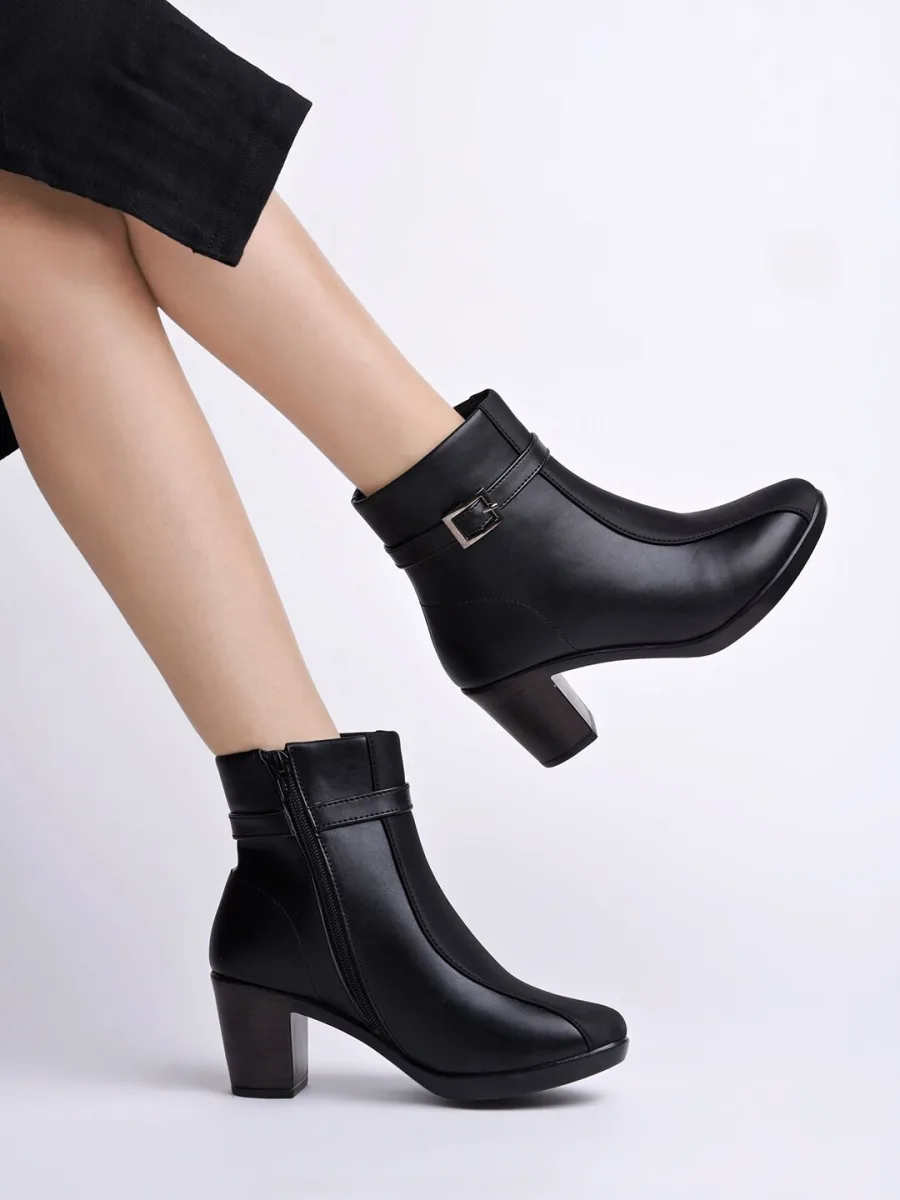Black Buckle Ankle Boots