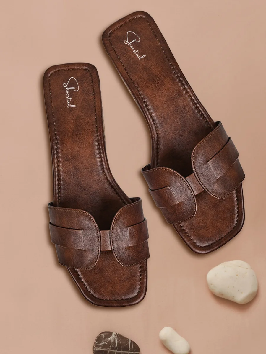 Brown Woven-Strap Flats