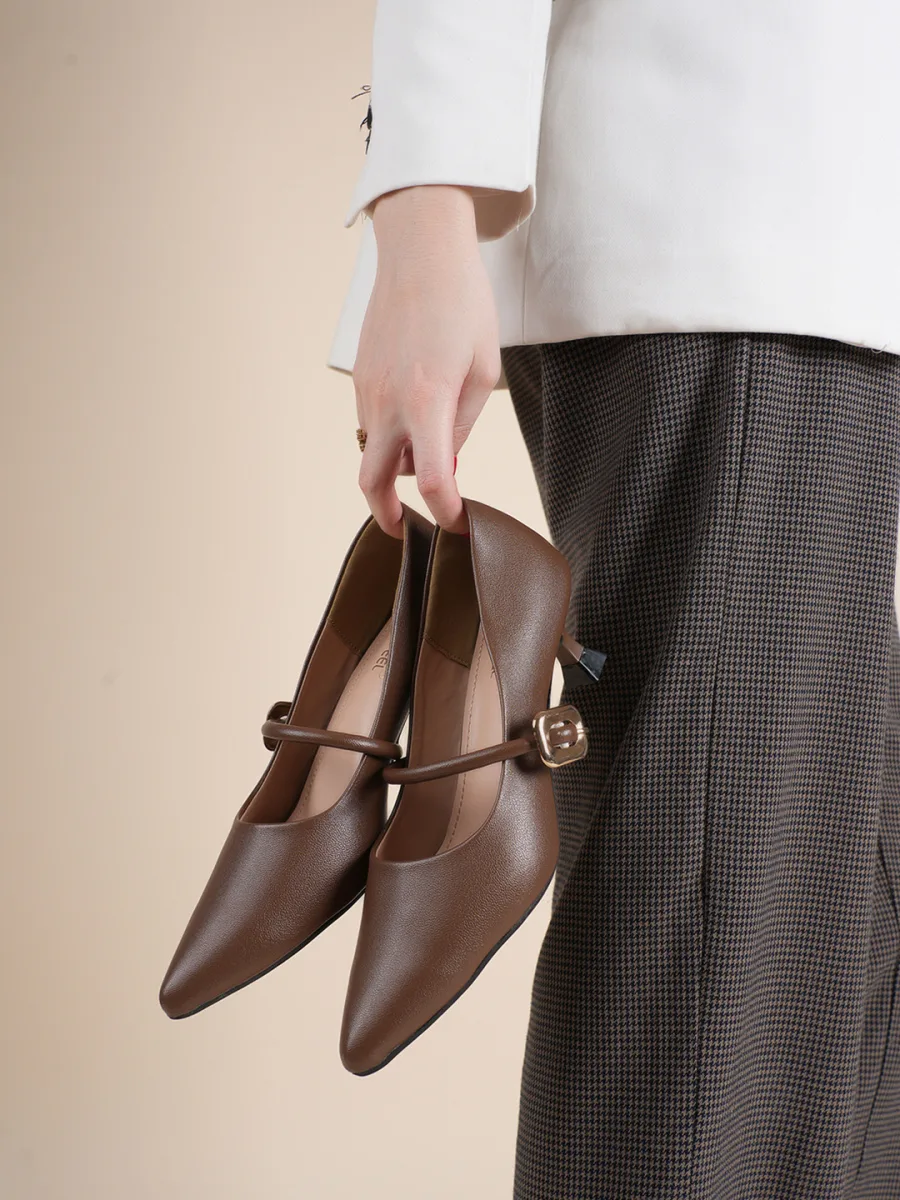 Brown Pointed-Toe Mary Janes