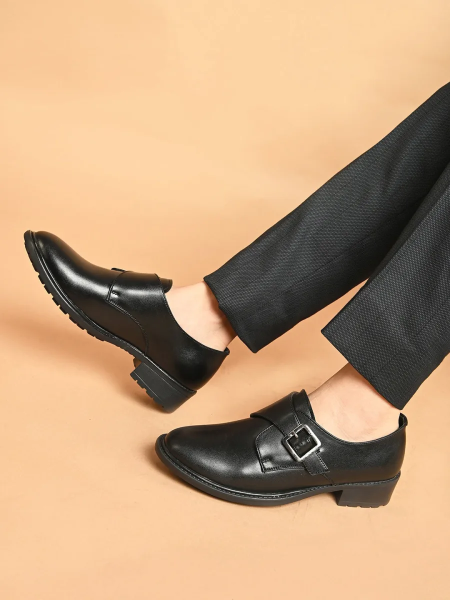Black Buckle Monk Heels