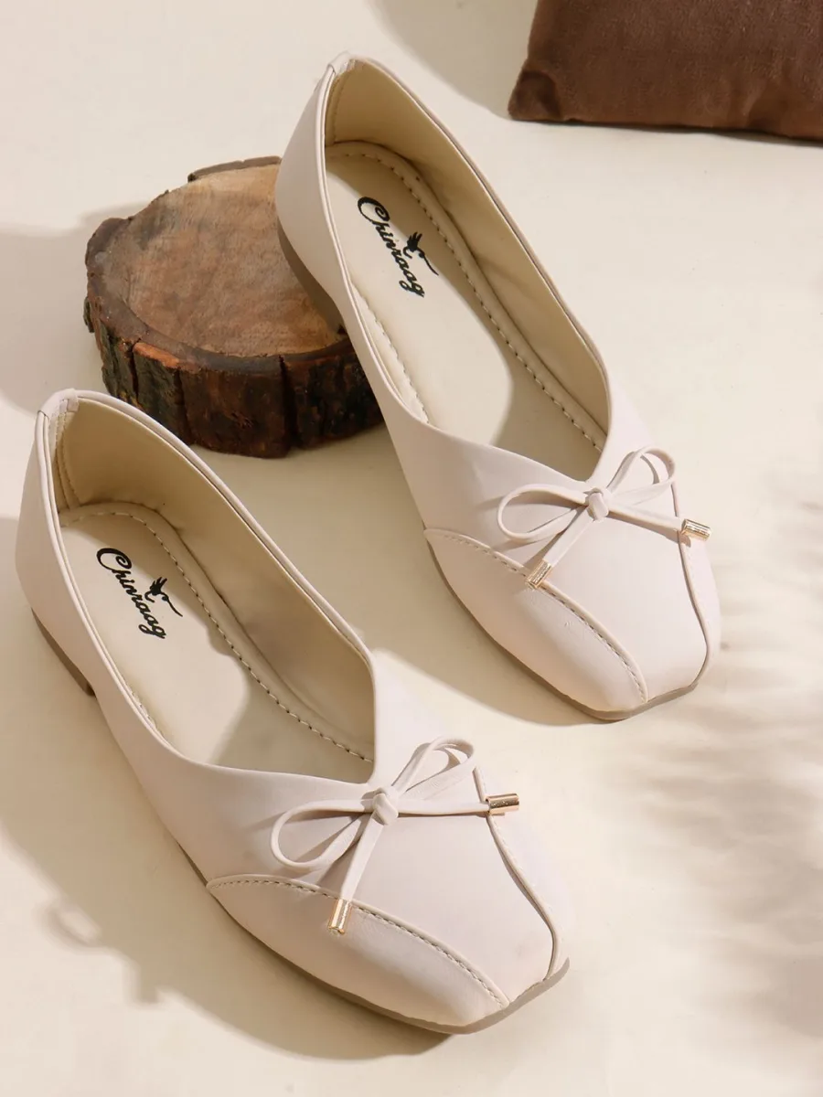White Bow Ballerina Flats