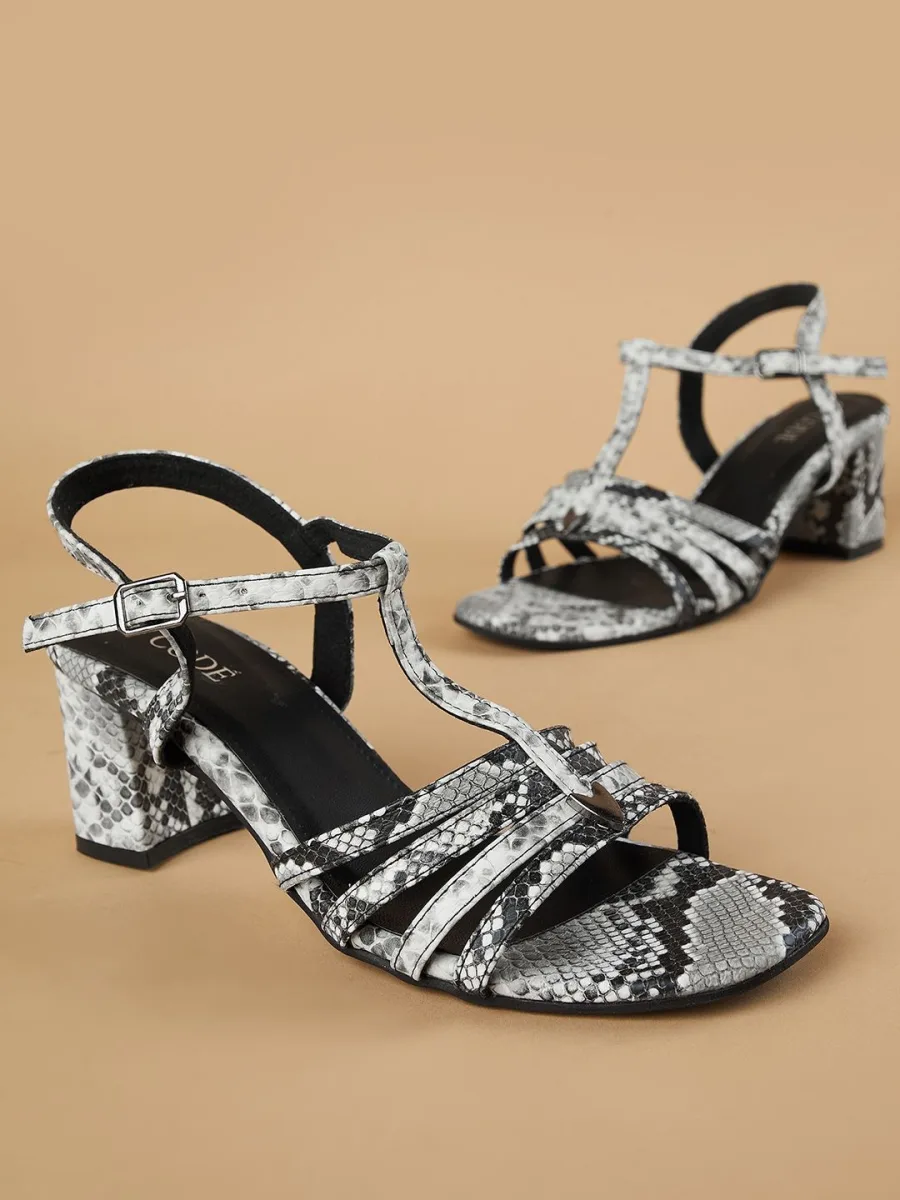 Snakeskin Strappy Block Heels