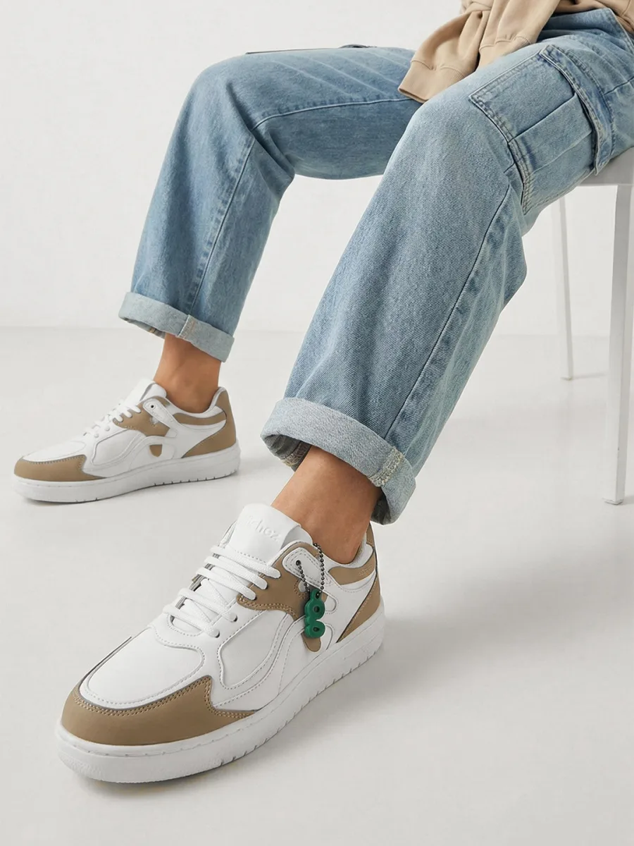 White Beige Low-Top Sneakers