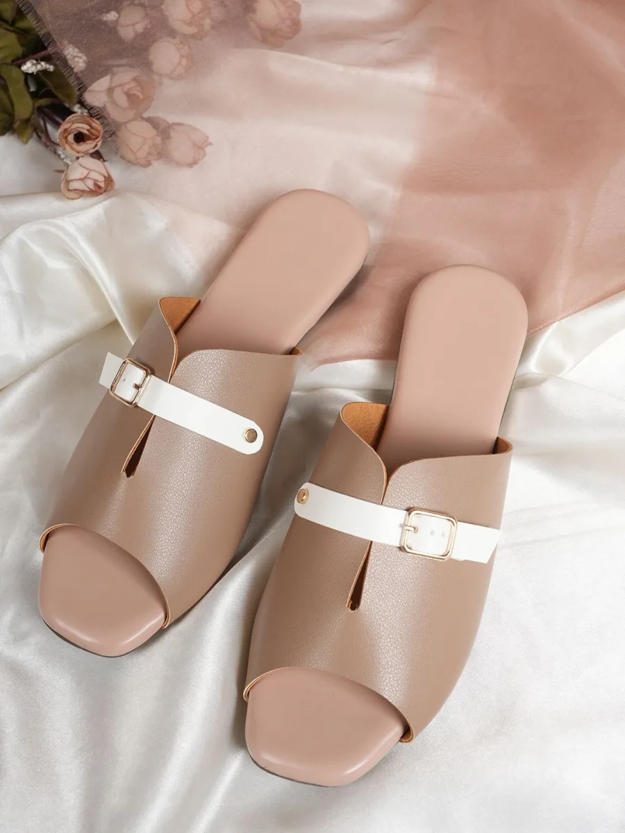Nude Buckle Strap Slides