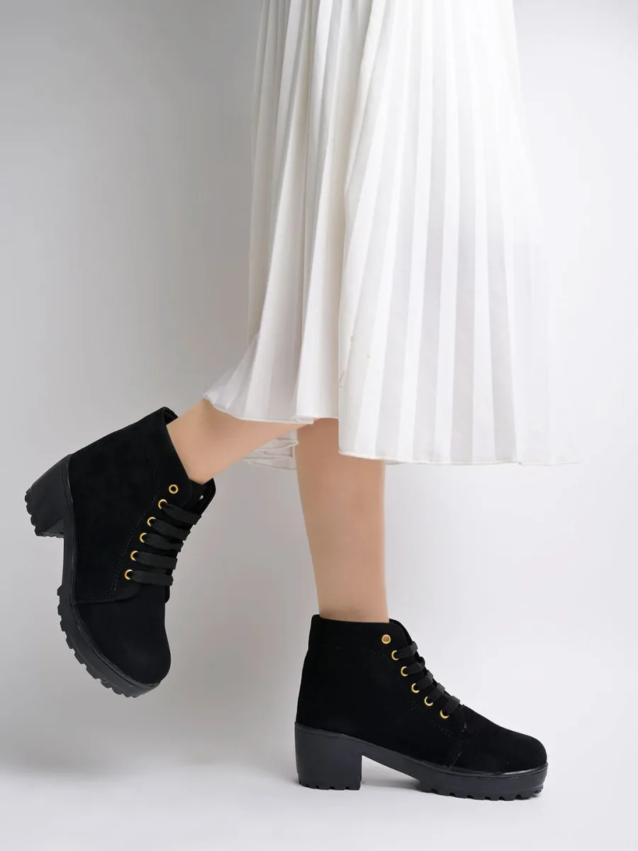 Black Suede Lace-Up Boots