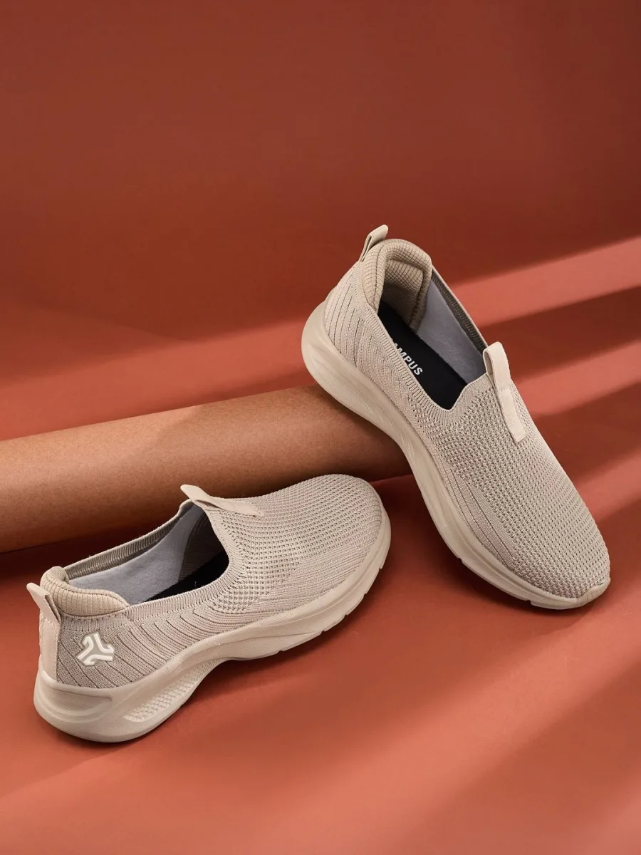 Beige Knitted Slip-On Sneakers