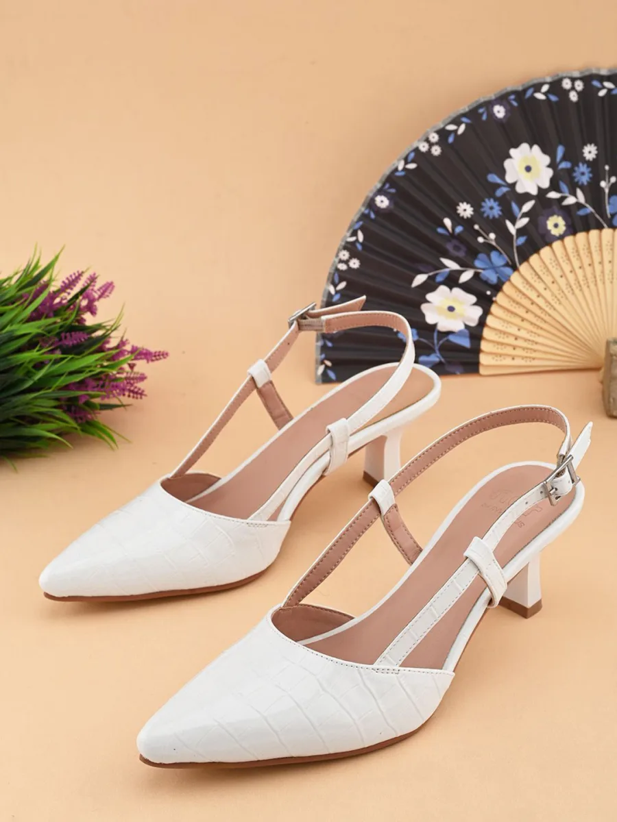 White Pointed Slingback Heels