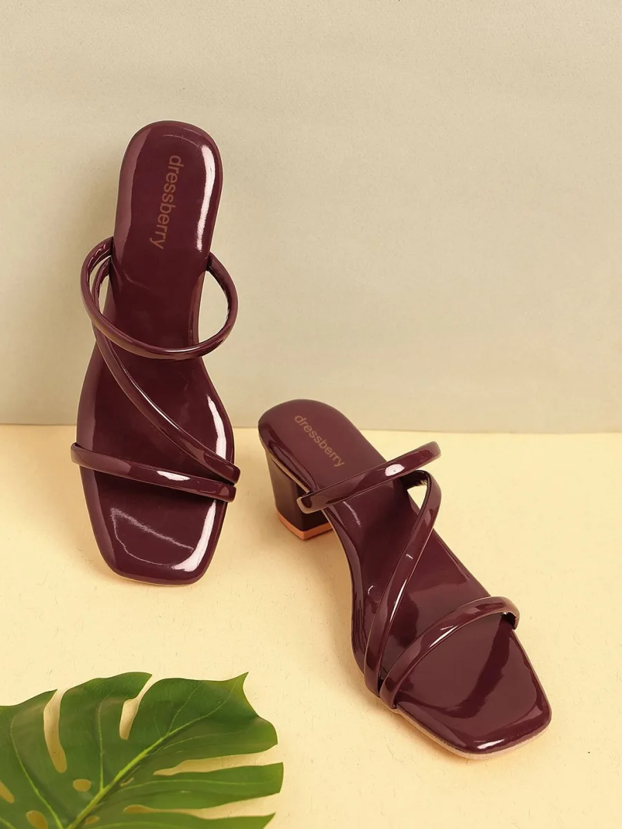 Burgundy Strappy Block Heels