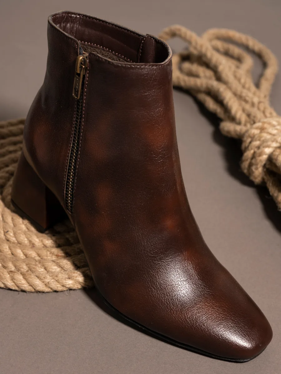 Brown Block-Heel Ankle Boots