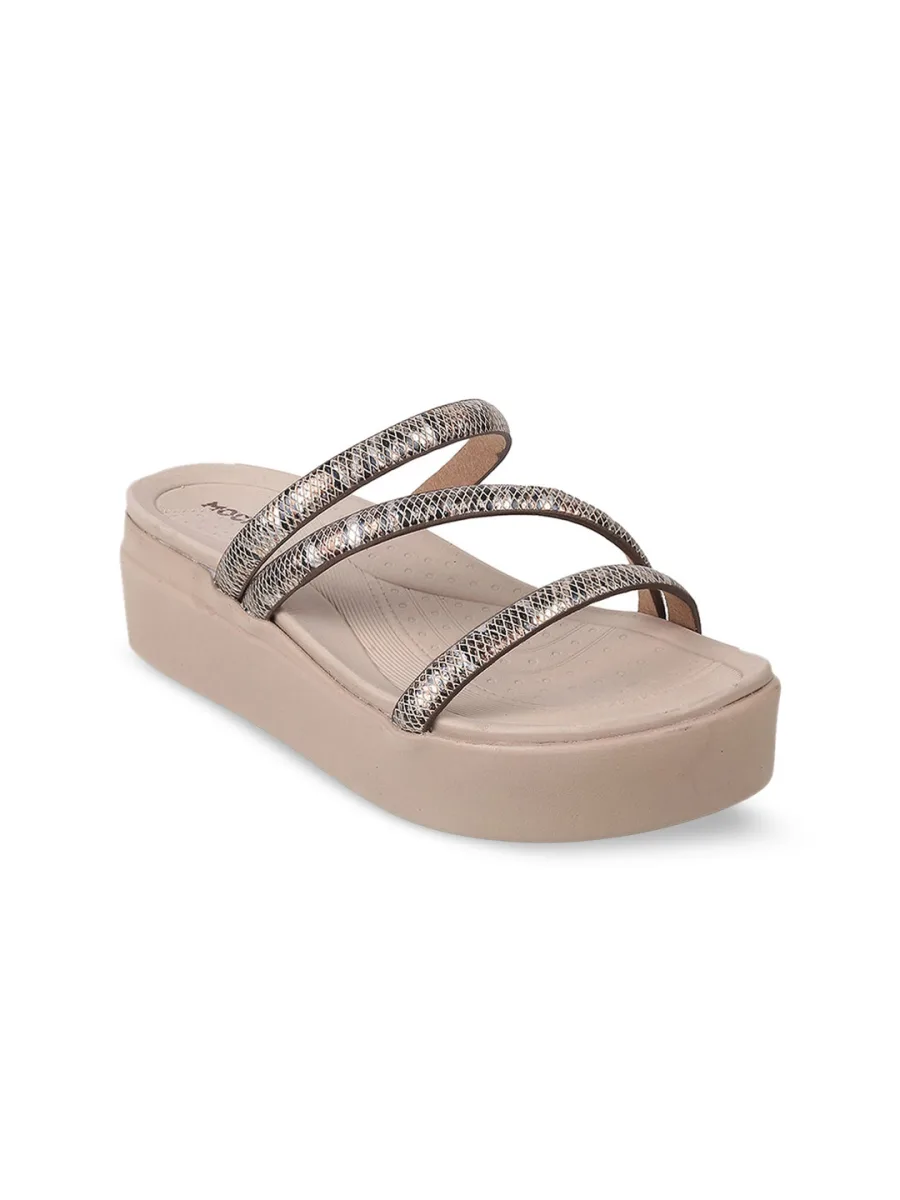 Beige Shimmer Platform Slides