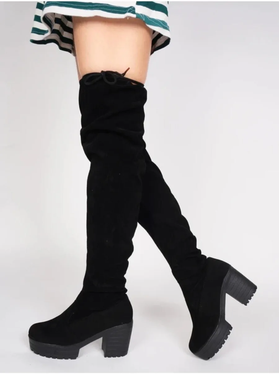 Black Over-The-Knee Block Heels
