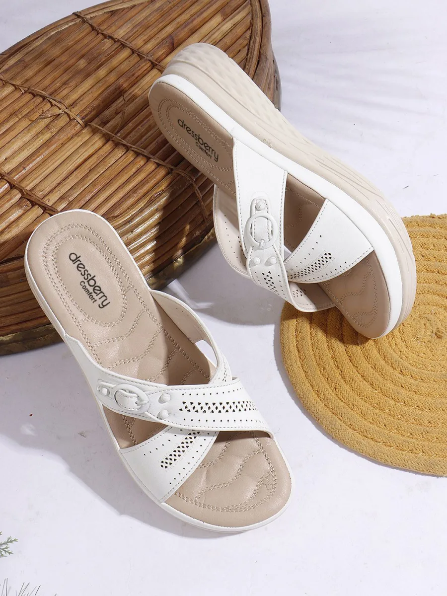 White Cross-Strap Wedges