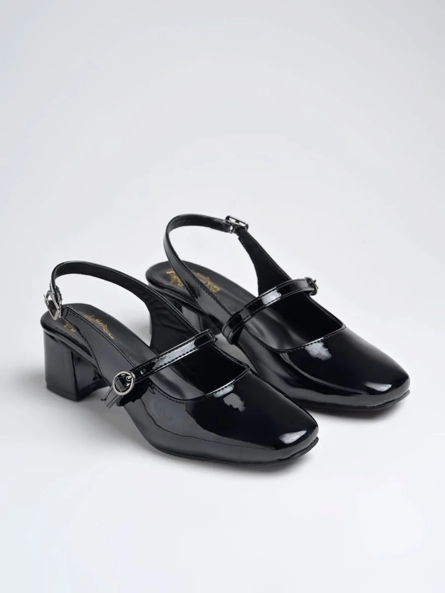 Black Slingback Block Heels
