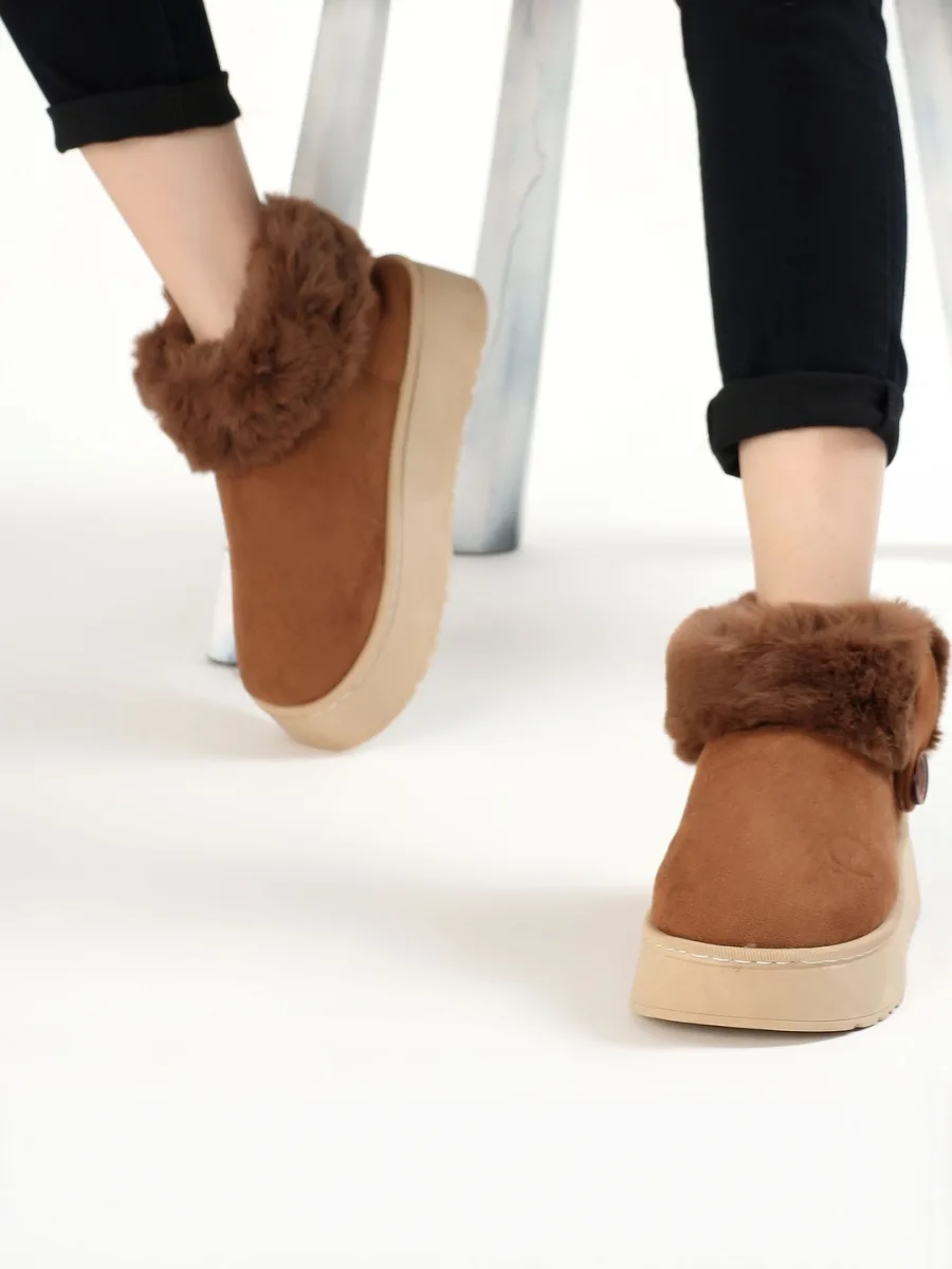 Tan Fur-Trim Ankle Boots