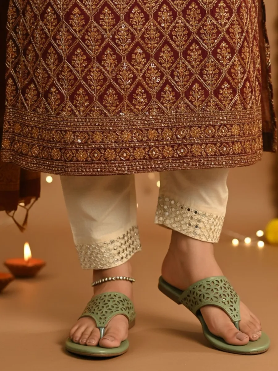 Sage Laser-Cut Toe-Ring Flats