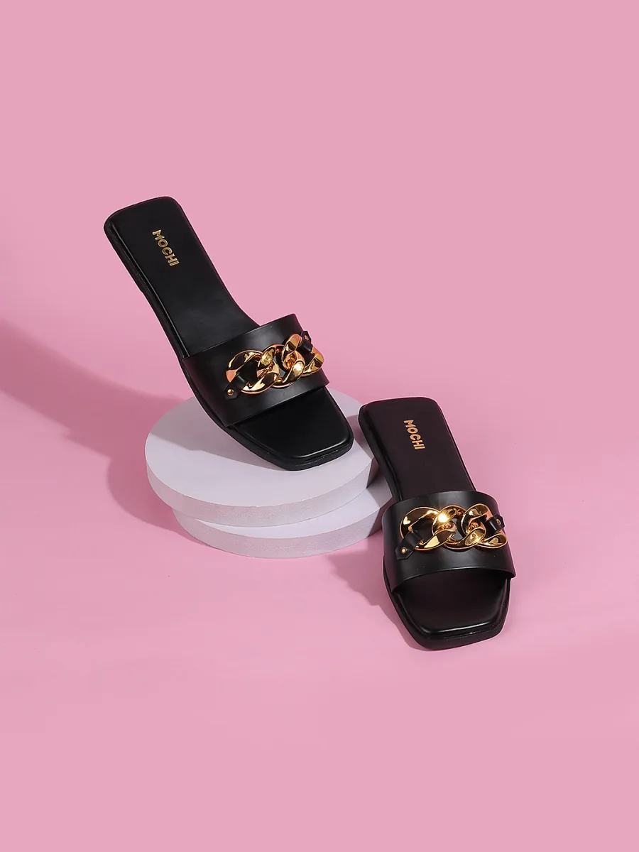Black Gold-Chain Flat Slides
