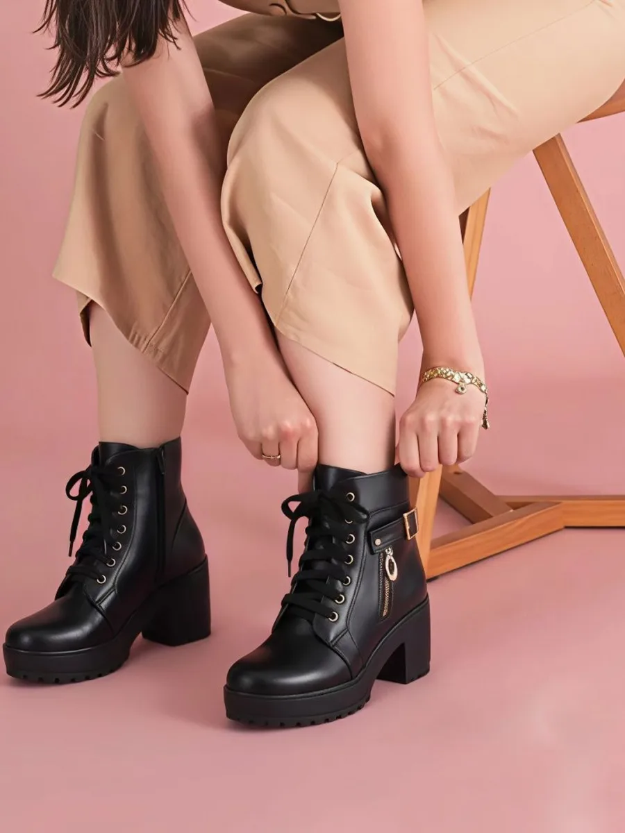 Black Lace-Up Boots