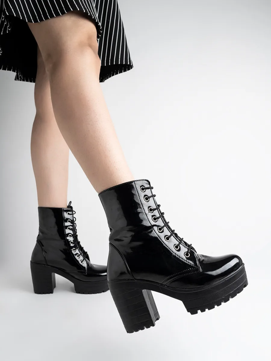 Black Patent Heeled Boots