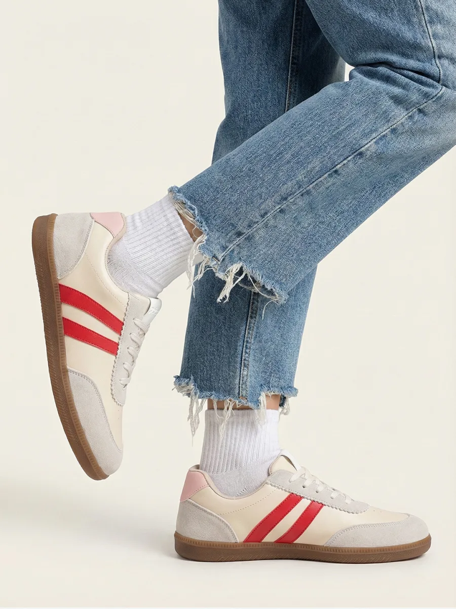 Cream Retro Striped Sneakers