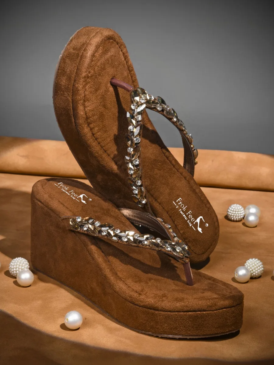 Brown Embellished Wedges