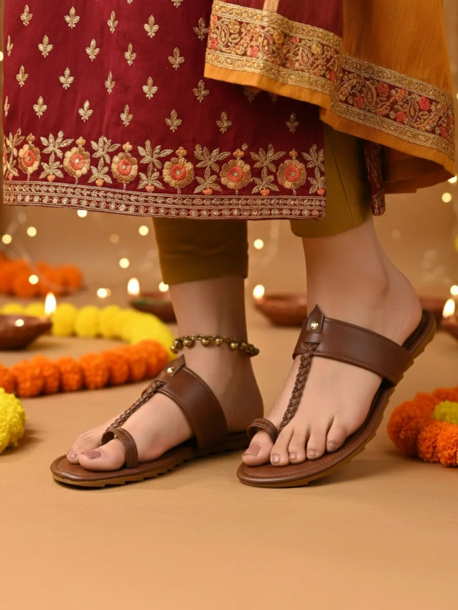 Brown Braided Toe-Ring Sandals