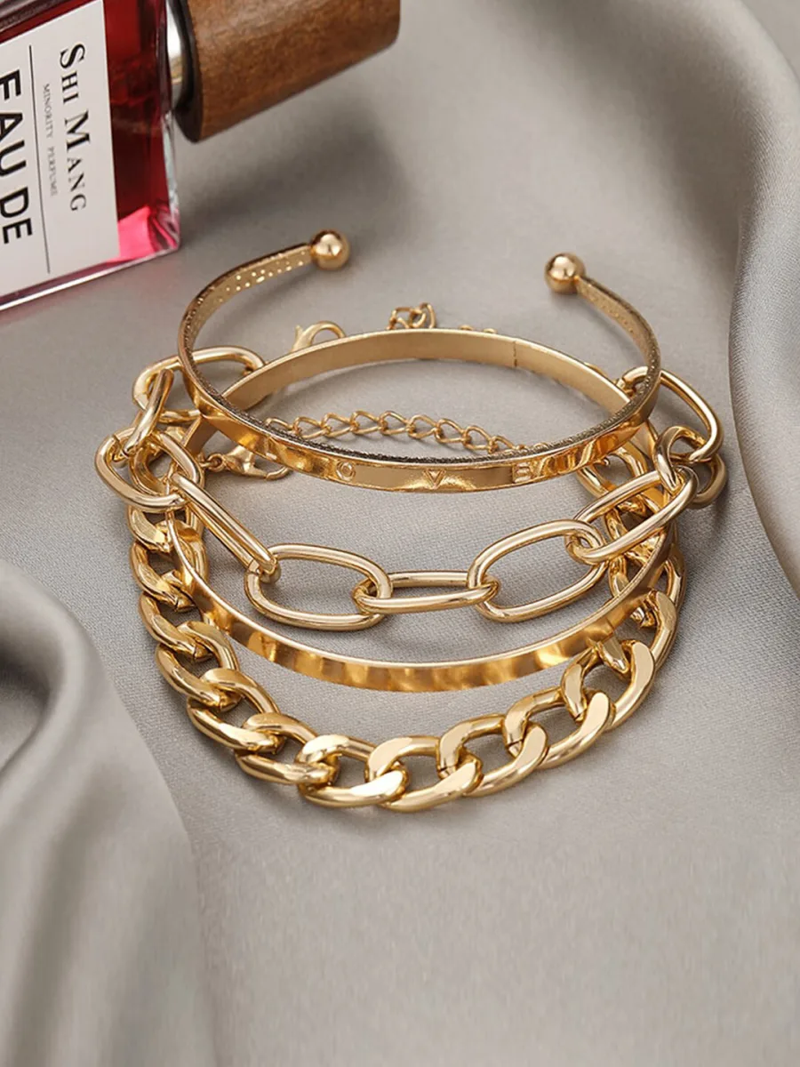 Gold Chain Layered Bangle Set