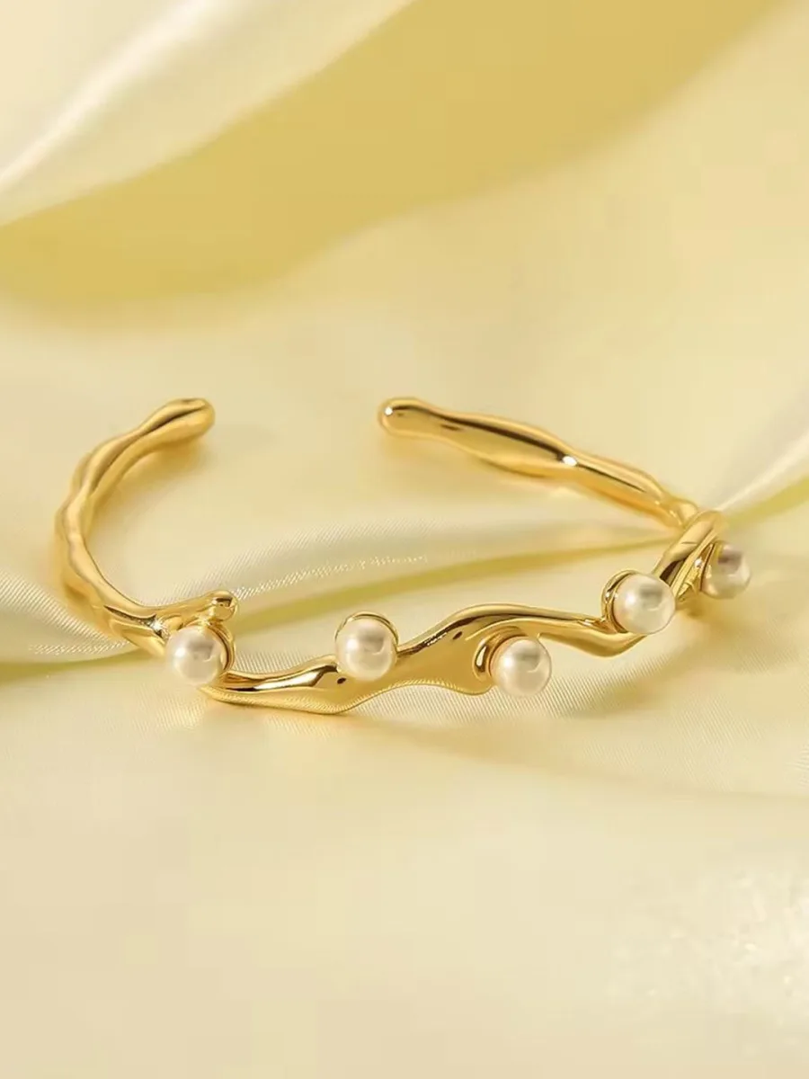 Gold Pearl Cuff Bracelet