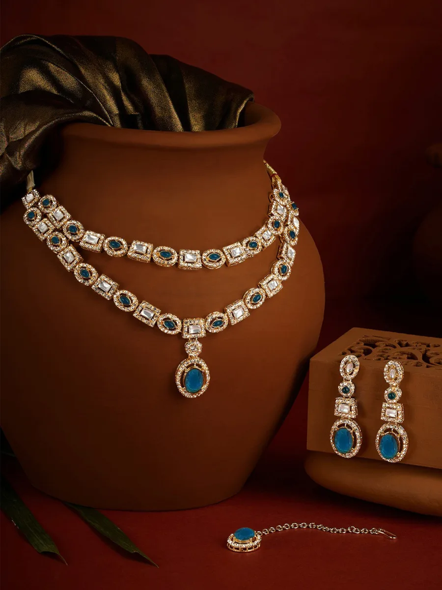 Blue Stone Layered Necklace Set