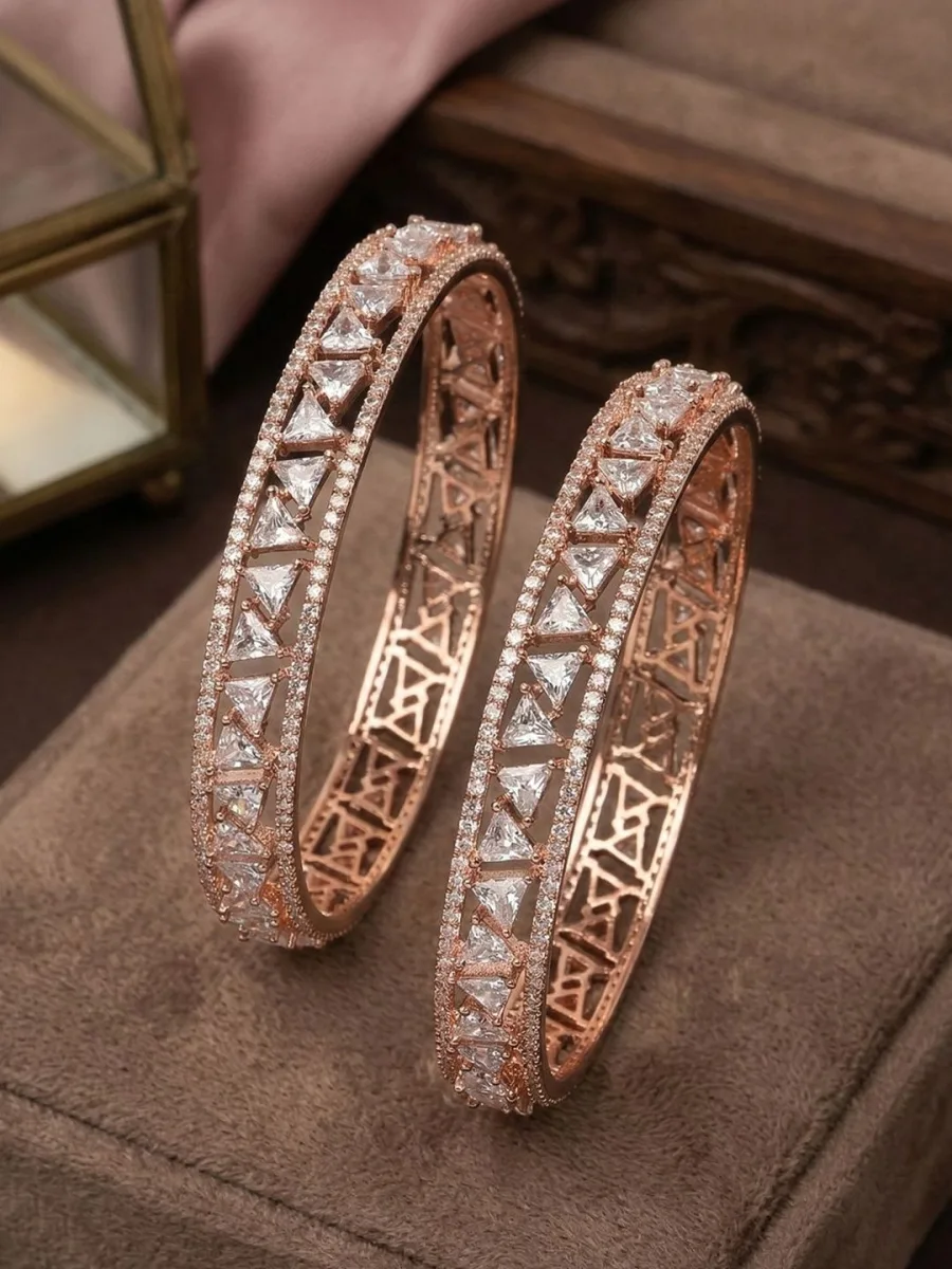 Rose Gold Stone-Studded Bangle Set