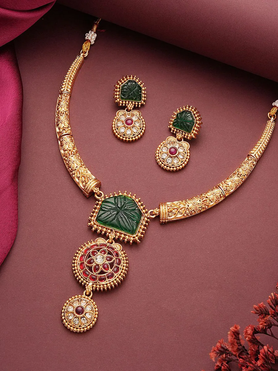 Green Stone Temple Necklace Set