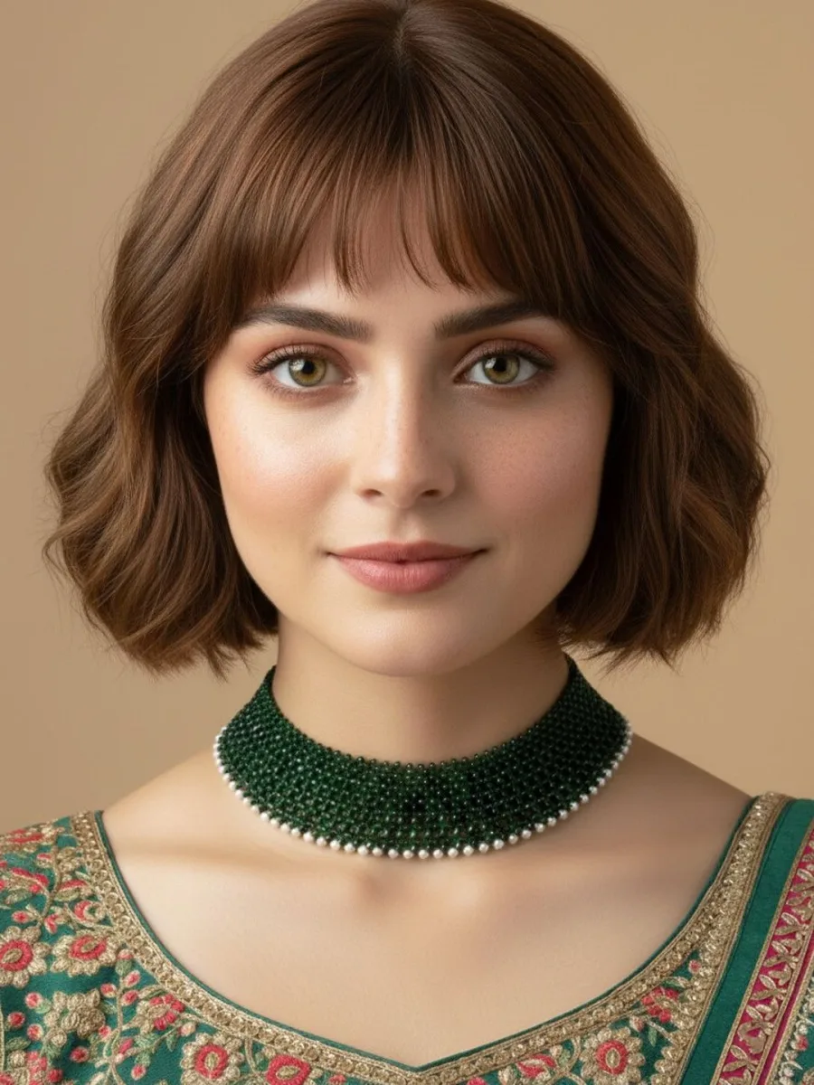 Green Beaded Choker Necklace