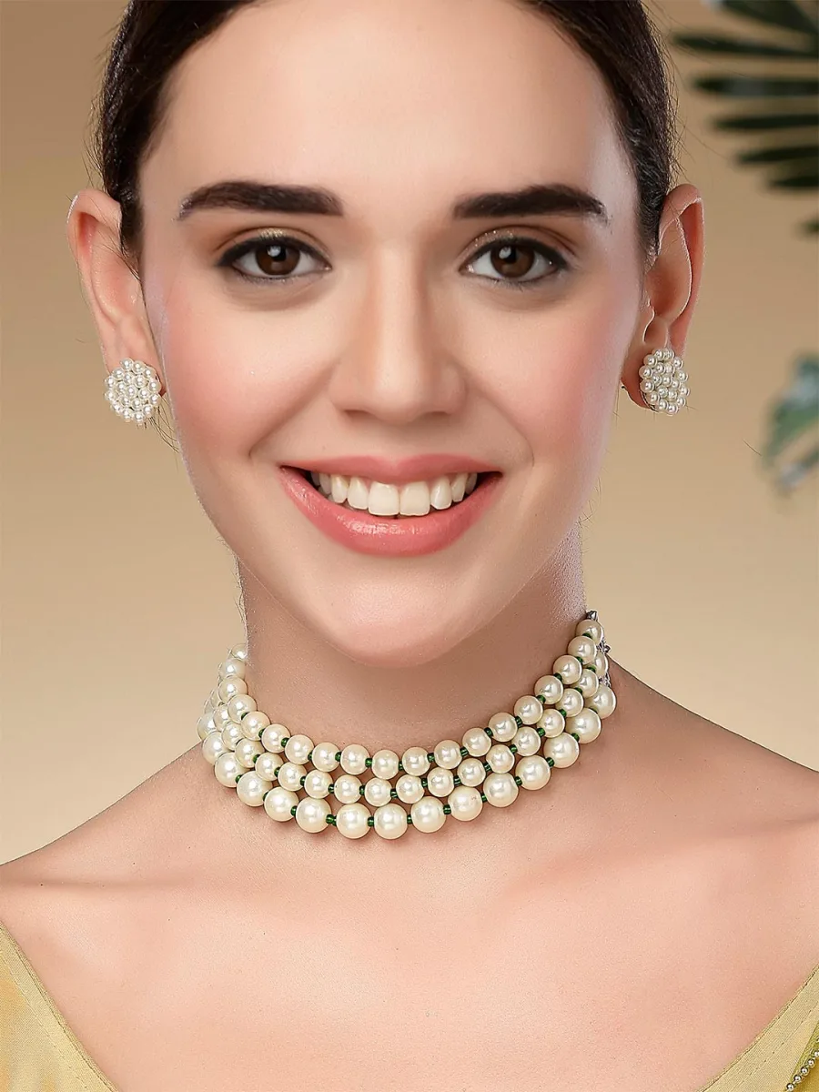 Pearl Beaded Choker Necklace Set