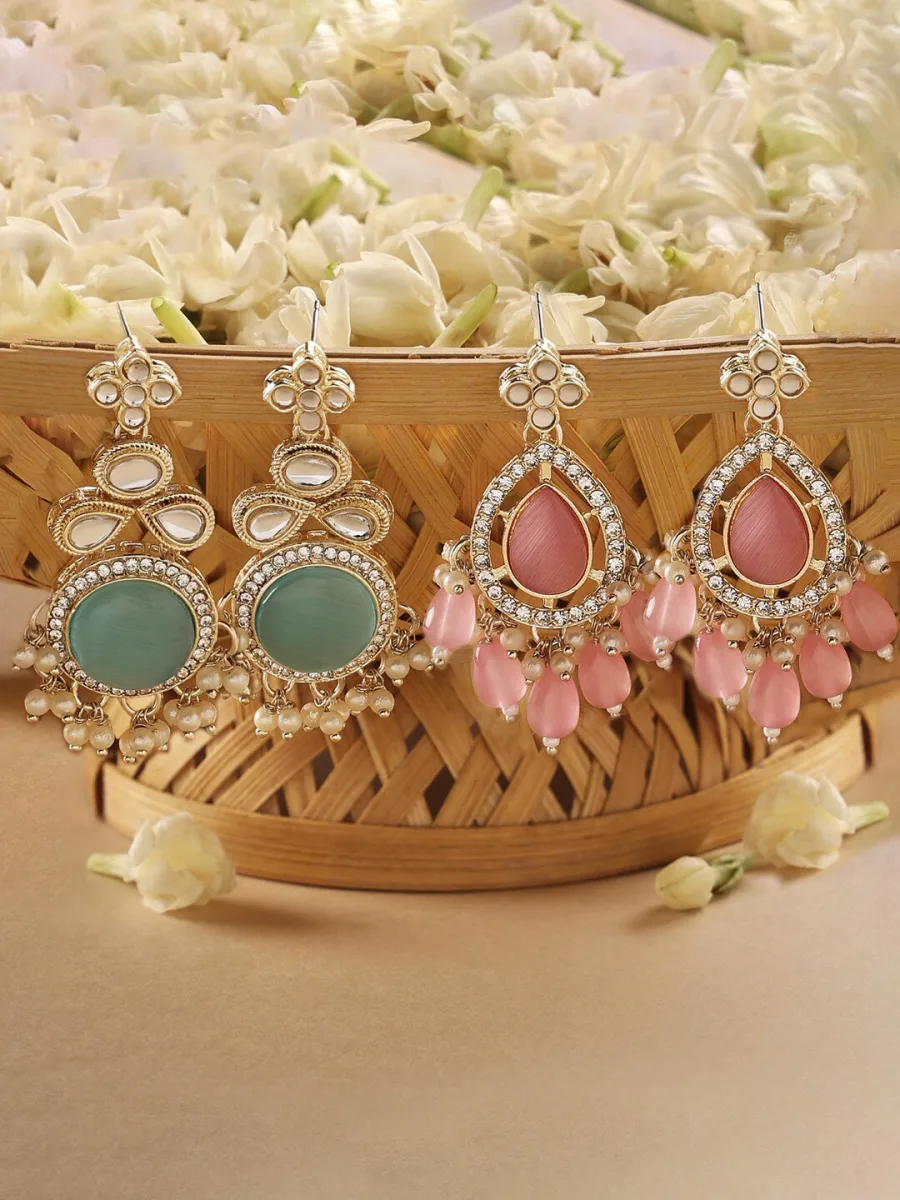 Pastel Kundan Drop Earrings