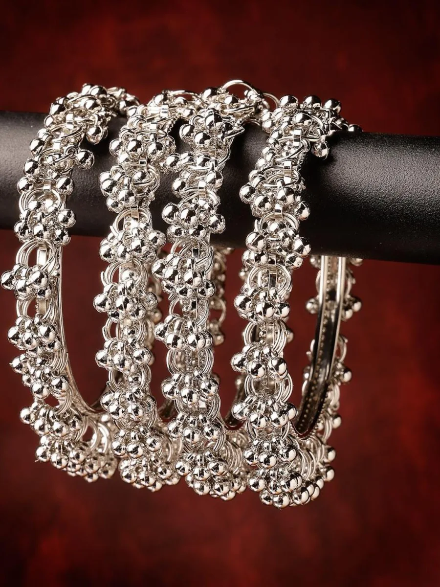 Silver Ghungroo Bangle Set