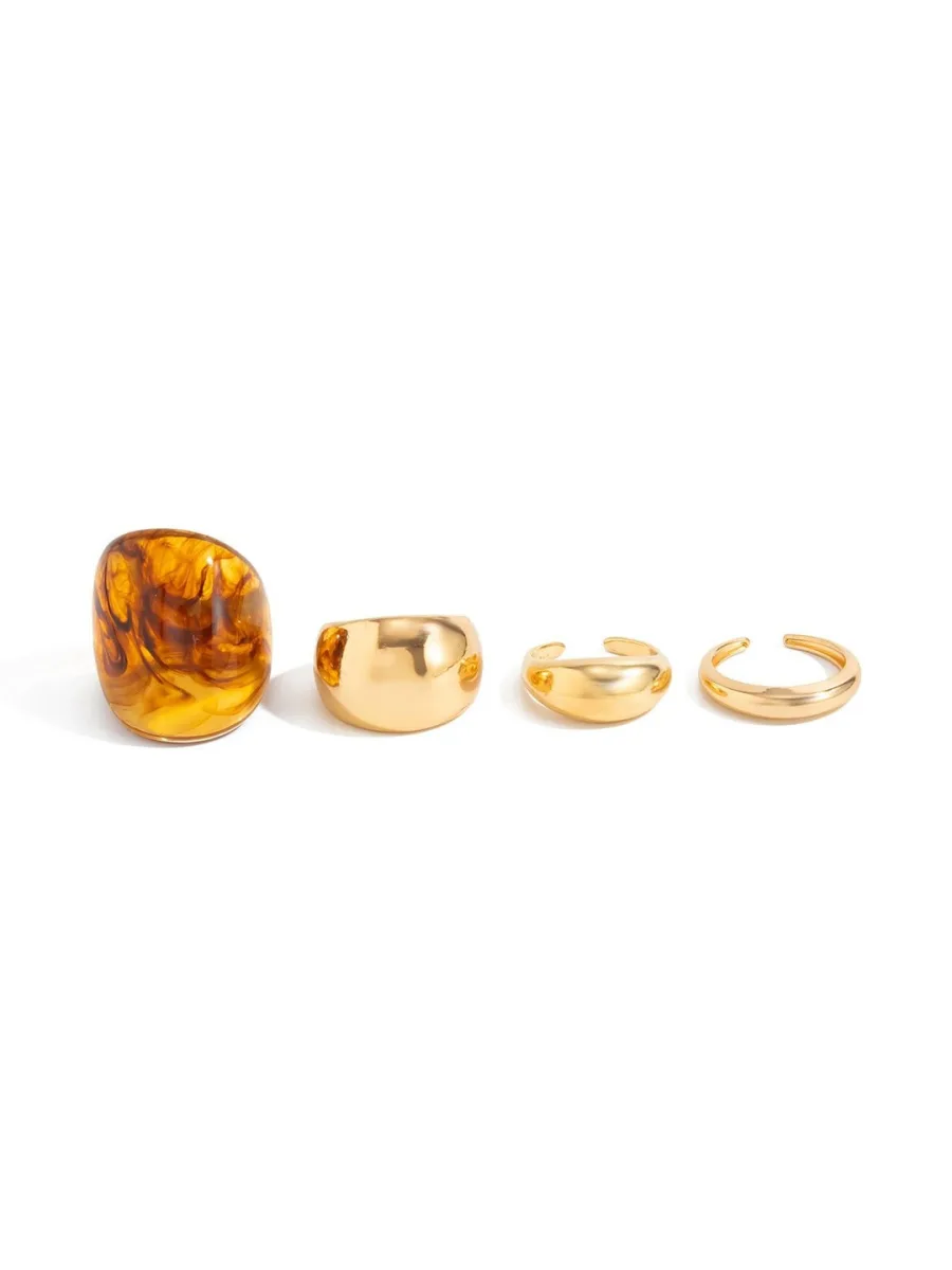 Gold Amber Ring Set