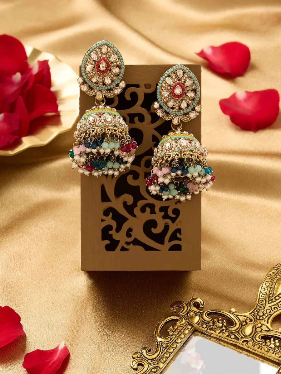 Kundan Beaded Jhumka Earrings