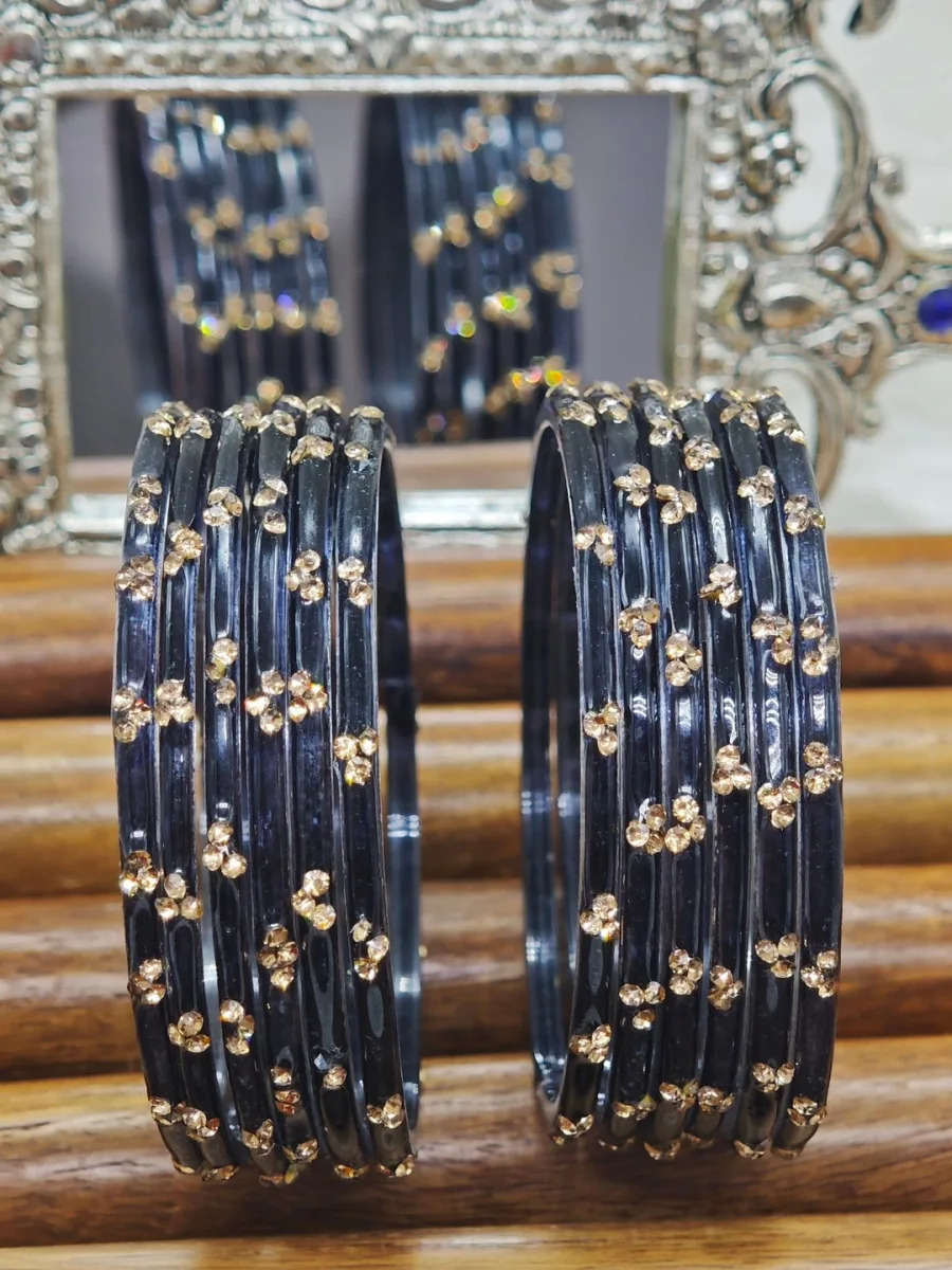 Black Stone-Studded Bangle Set