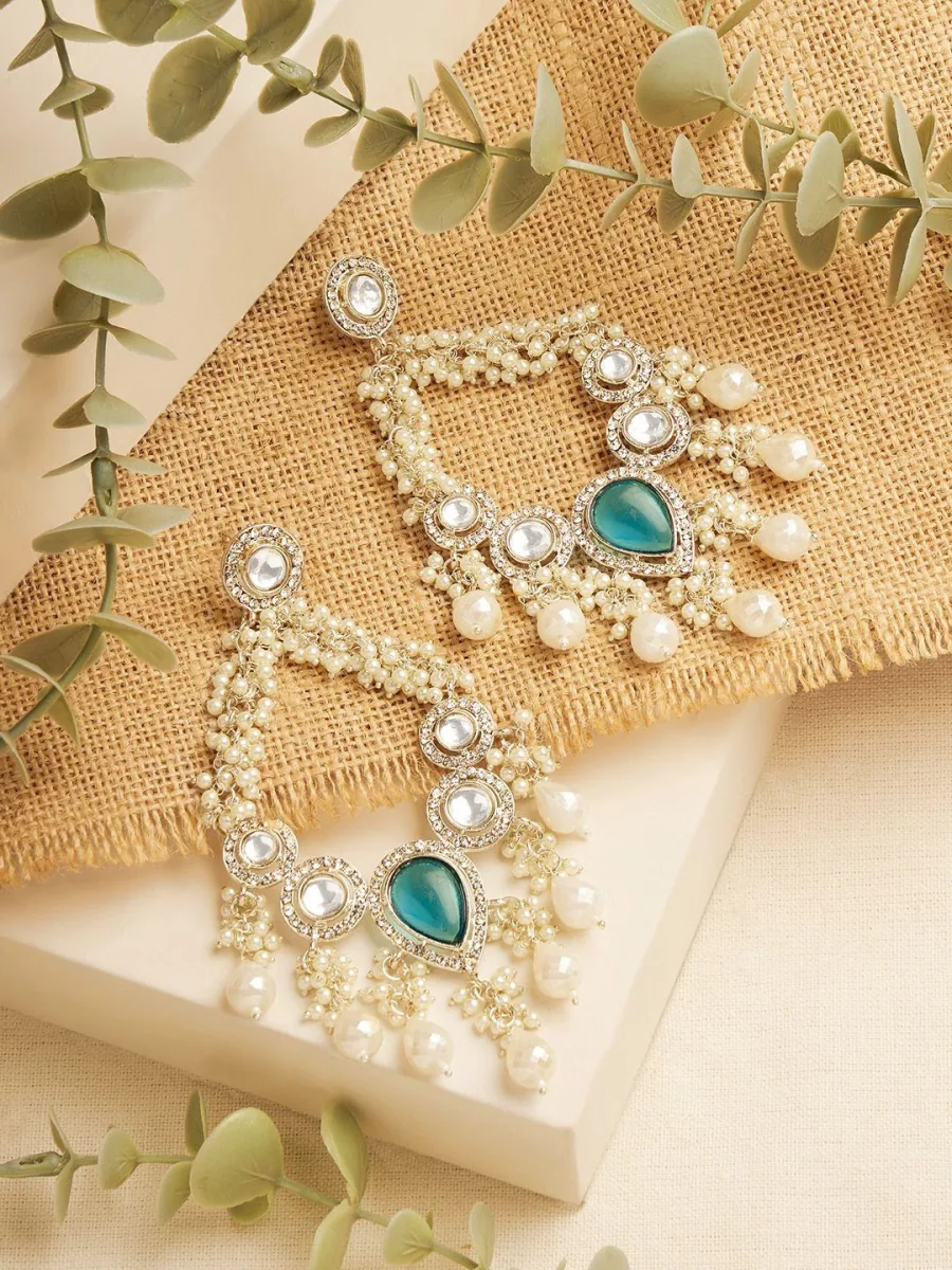 Green Stone Pearl Drop Earrings