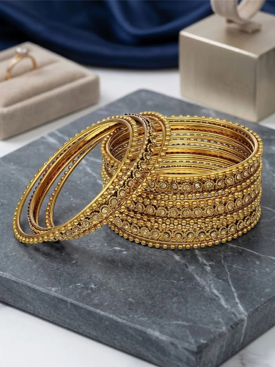 Gold Stone-Studded Bangle Set