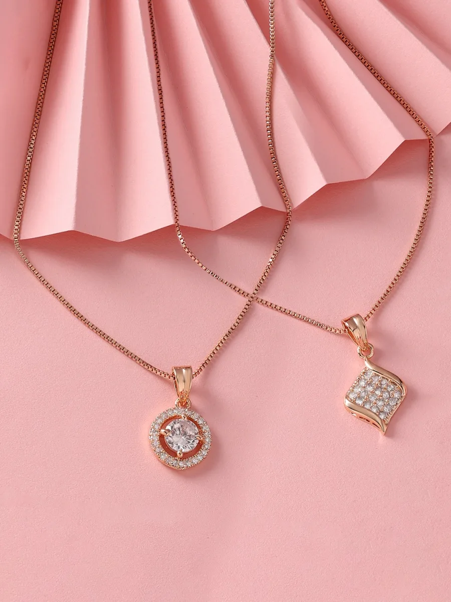Rose Gold Pendant Necklace Set