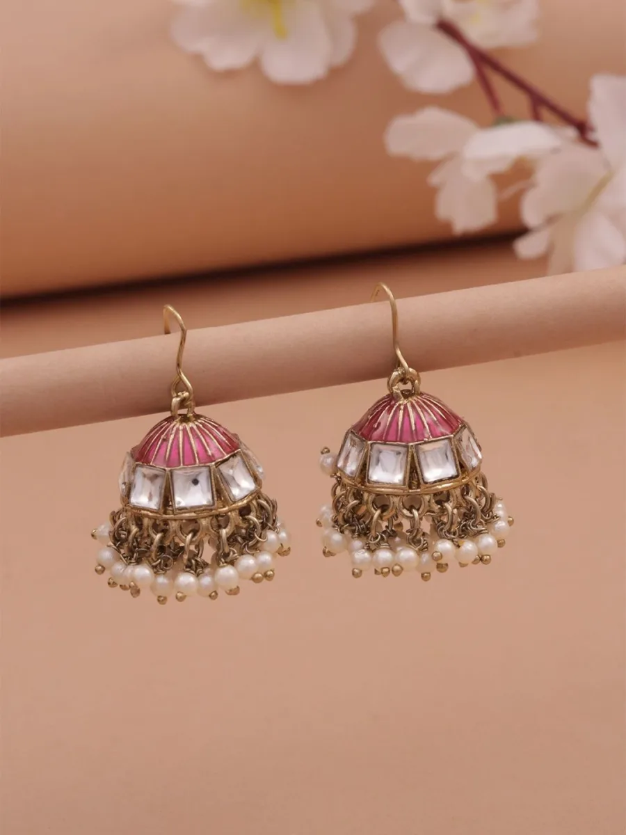 Pink Meenakari Jhumka Earrings