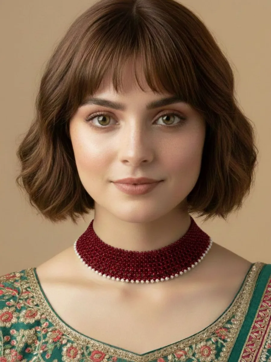 Maroon Beaded Choker Necklace