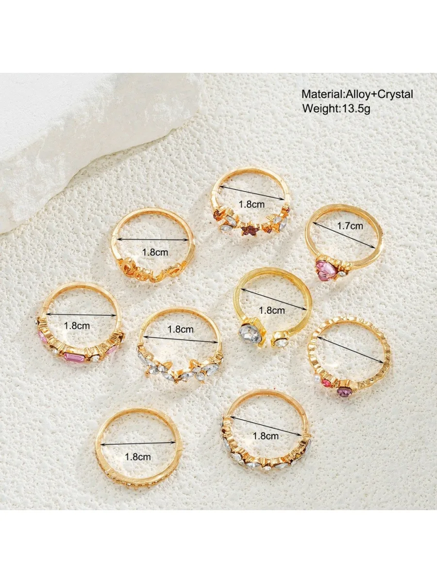 Gold Crystal Ring Set