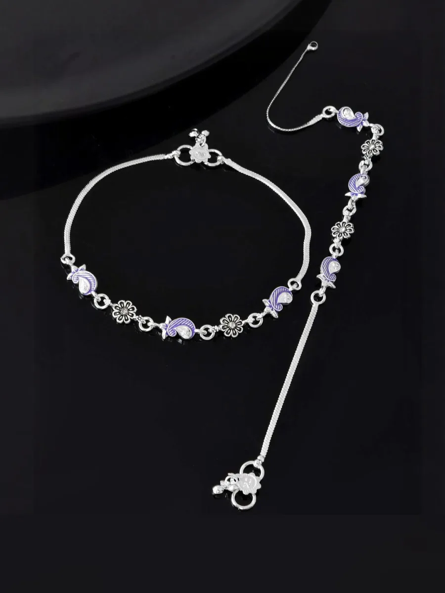 Silver Enamel Anklet Set