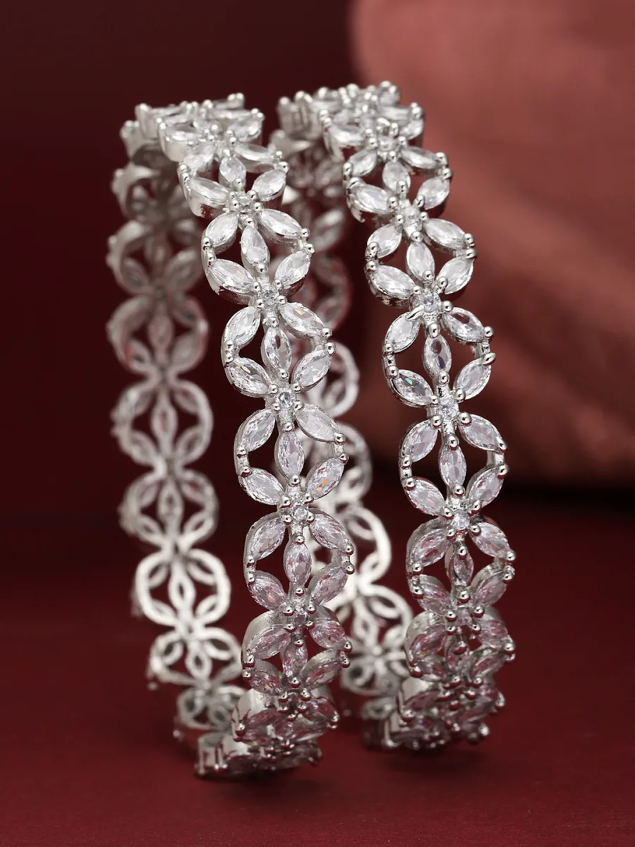 Silver CZ Bangle Set